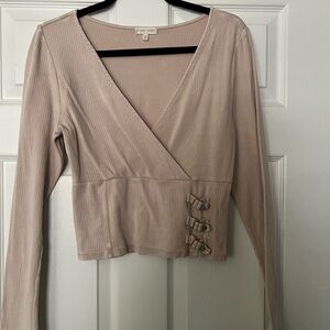 Gilded Intent Taupe Long Sleeve Wrap Top